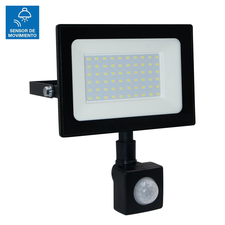 Reflector Con Sensor Luz Fría Negro 50W