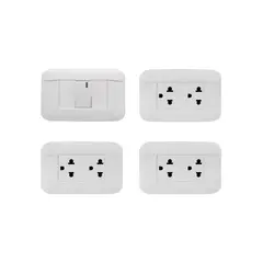 HALUX - Pack Interruptor Simple + 3 Tomacorrientes Doble P/T Phoenix Blanco