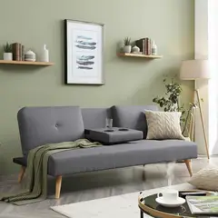 JUST HOME COLLECTION - Sofá Cama Futón 3 Cuerpos con Posavasos Hobbs Gris