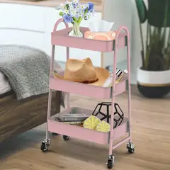 JUST HOME COLLECTION - Carrito Organizador 3 Niveles Rosa