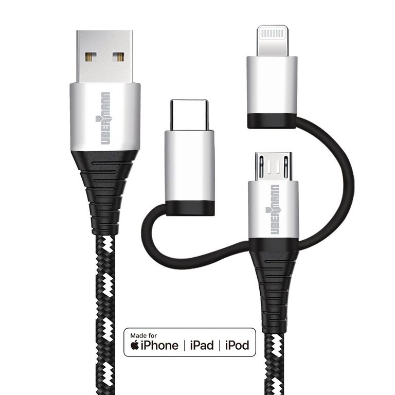Cable USB 3 en 1 2m Blanco/Negro