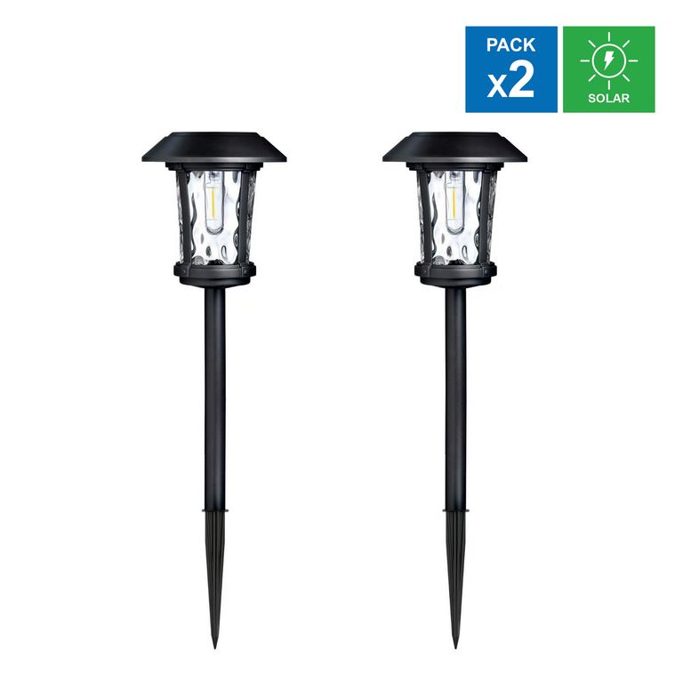 Pack X2 Estaca Solar Classic Negro Luz Cálida