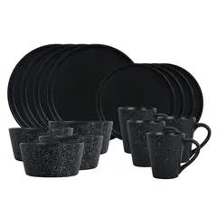JUST HOME COLLECTION - Juego de vajillas Cerámica Negro 16 Piezas