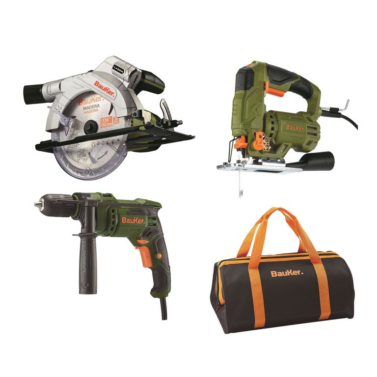 Combo Taladro Percutor Eléctrico 650W+Sierra circular 1300W+Sierra De Calar 600W+ Maletín