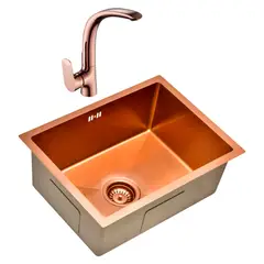 SENSI DACQUA - Lavaplatos Bajo Cubierta Cobre 45x58cm + Monomando Cocina Rose Gold Vittorio