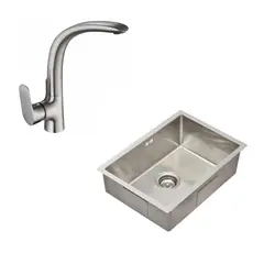 SENSI DACQUA - Lavadero de Cocina Acero Inoxidable 1 Poza 45x58cm + Monomando Cocina Niquel Vittorio
