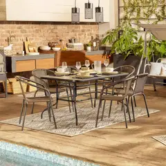 JUST HOME COLLECTION - Combo Mesa de Vidrio Rectangular + 06 Sillas Ratán