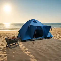 undefined - Carpa Iglú Dome para 4 personas Azul + Parrilla a Carbón Plegable 45x30cm