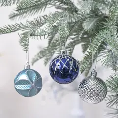 DEAR SANTA - 30 Esferas de Navidad Azul/Blanco/Plateado 6cm