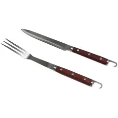 MR BEEF - Set de Cuchillo y Tenedor Parrillero Acero/Madera