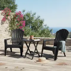 JUST HOME COLLECTION - Mesa de Resina Plegable 44x38x50 cm Negro + Sillón Terraza Resina Negro 89x76x91 cm