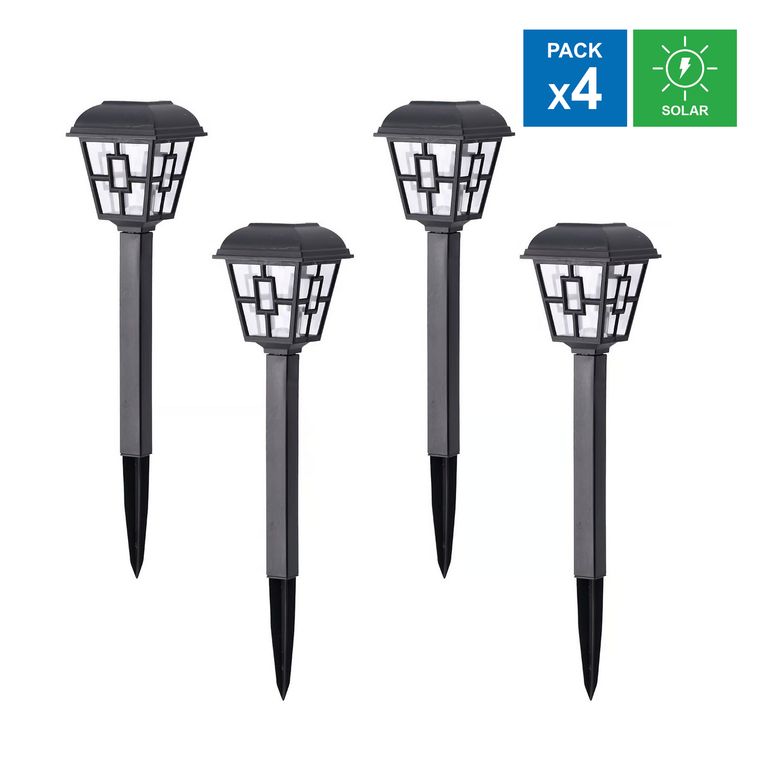 Set X4 Estacas Solares Amorphus Negro Luz Fría
