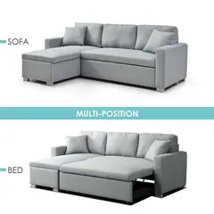 JUST HOME COLLECTION - Sofá Cama Seccional 3 Cuerpos con Almacenamiento + Cojines Decorativos Olive Gris