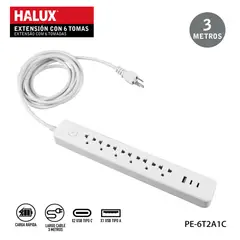HALUX - Extensión 6 Tomas 3 m Blanco
