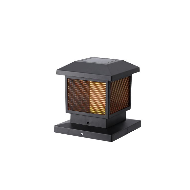 Poste Farol Solar Led Flama Negro Luz Cálida