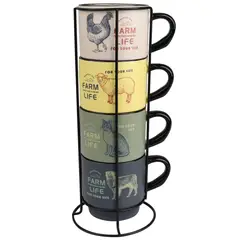 JUST HOME COLLECTION - Set 4 Mug Rack de Metal 300ml