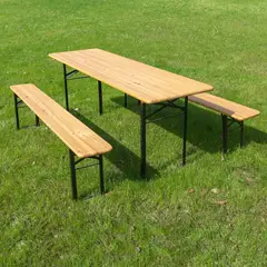 JUST HOME COLLECTION - Set de Mesa y Bancos de Madera para Picnic