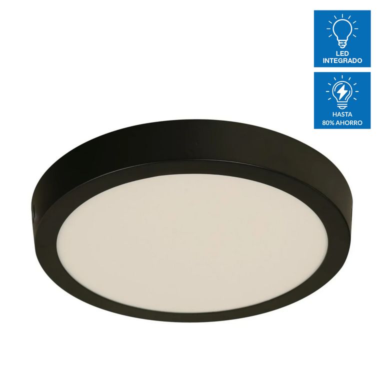 Plafón LED Integrado Circular Luz Neutra Manzoni Negro