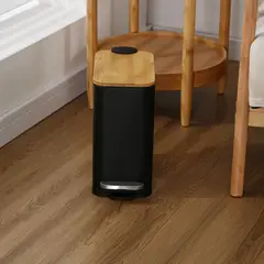 JUST HOME COLLECTION - Papelera Rectangular con Tapa de Bambú Negra 5L