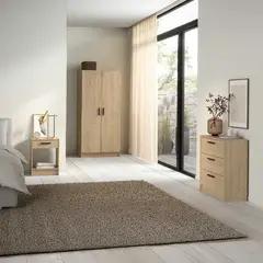 TVILUM - Combo Ropero 3 Puertas 2 Cajones + Cómoda 3 Cajones + Velador 2 Cajones Río Vainilla