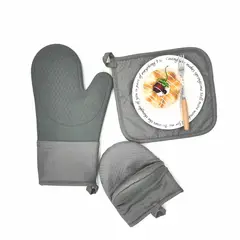 JUST HOME COLLECTION - Set x3 Guantes y Posacaliente Gris