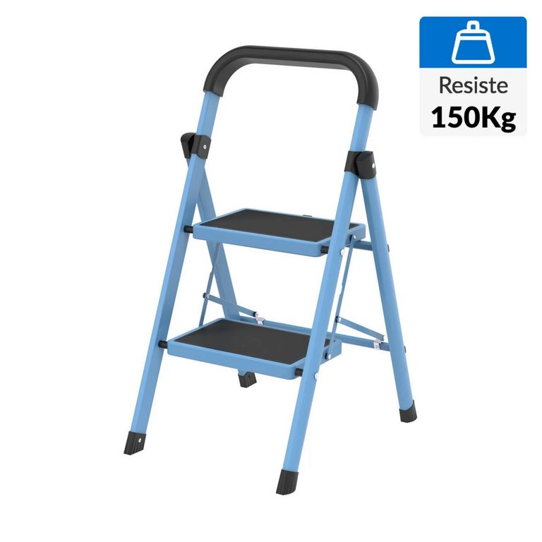 Escalera 2 Pasos Plegable Azul/Negro