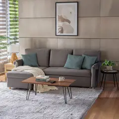 JUST HOME COLLECTION - Sofá Cama Seccional 3 Cuerpos con Almacenamiento Josu Gris