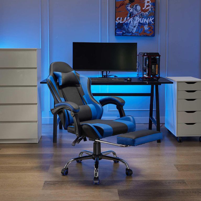 Silla Gamer Masajeadora con Reposapies Matrix Azul
