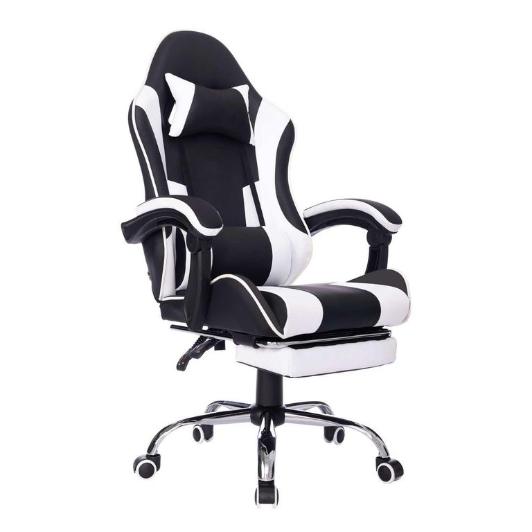 Silla Gamer Masajeadora con Reposapies Matrix Blanca/Negra