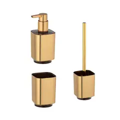 WENKO - Dispensador de Jabón Líquido Auron + Vaso para Baño Auron + Escobilla De Baño Auron