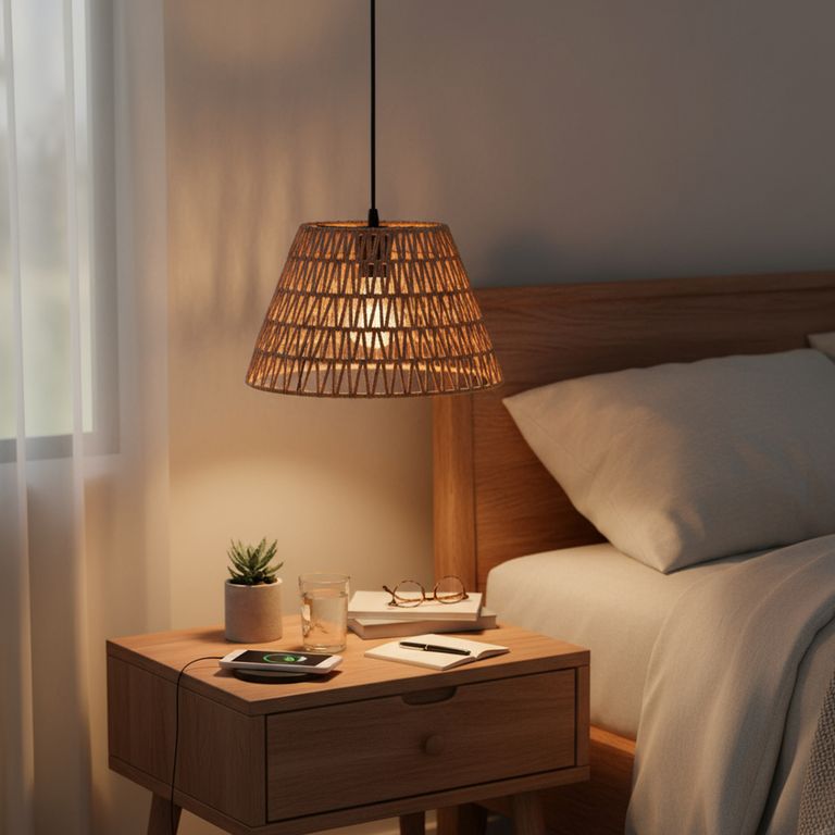 Lámpara Colgante de Techo 1 Luz Fibe Natural