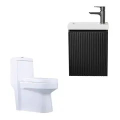 SENSI DACQUA - Mueble de Baño LVM Moscú Negro 40cm + WC Inodoro One Piece Berlin Blanco