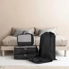 JUST HOME COLLECTION - Set x5 Organizador de maleta para viajes negro