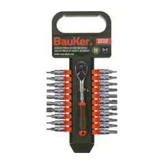 BAUKER - Set 22 Piezas Con Llave Ratchet 1/4