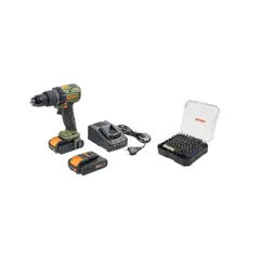 BAUKER - Taladro Percutor 2 Baterías BMC 20V + Set 61 Brocas