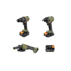BAUKER - Taladro Percutor 2 Baterías BMC 20V + Llave de Impacto 1 2 20V Bare + Esmeril 5 125mm 20V Bare + Batería 4AH 20V