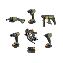 BAUKER - Taladro Percutor 2 Baterías BMC 20V + Llave de Impacto 1 2 20V Bare + Esmeril 5 125mm 20V Bare + Batería 4AH 20V + Rotomartillo SDS Plus 20V Bare + Sierra Circular 7 1 4 20V B BMC + Atornillador Impact 1 4 20V B