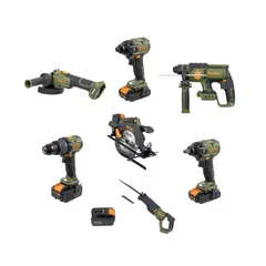 BAUKER - Taladro Percutor 2 Baterías BMC 20V + Llave de Impacto 1 2 20V Bare + Esmeril 5 125mm 20V Bare + Batería 4AH 20V + Rotomartillo SDS Plus 20V Bare + Sierra Circular 7 1 4 20V B BMC + Atornillador Impact 1 4 20V B + Sierra Sable 20V Bare