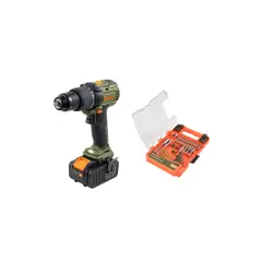 BAUKER - Taladro Percutor 2 Baterías BMC 20V + Kit 76 Piezas Brocas y Puntas Metal