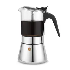 JUST HOME COLLECTION - Cafetera Moka 6 Tazas Vidrio y Acero Inoxidable Plateado 240ml
