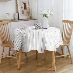 JUST HOME COLLECTION - Mantel Jacquard Redondo a Rayas 180cm Blanco/Gris