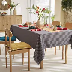 JUST HOME COLLECTION - Mantel Cuadrado a Rayas 180x180cm Blanco/Negro