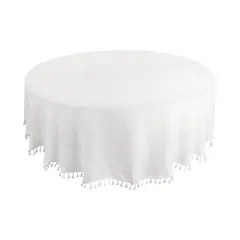 JUST HOME COLLECTION - Mantel Redondo 180 cm Blanco con Borlas