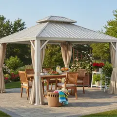JUST HOME COLLECTION - Pérgola Metálica con Cortinas 3.6x3m Beige