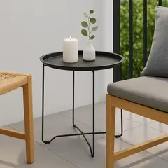 JUST HOME COLLECTION - Mesa de Apoyo Acero Redonda 46x48 cm Negro