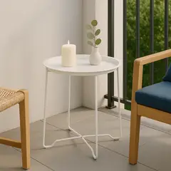 JUST HOME COLLECTION - Mesa de Apoyo Acero Redonda 46x48 cm Beige