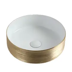 SENSI DACQUA - Lavamanos de Cerámica Redondo 36x11.5x36 cm Dorado y Blanco