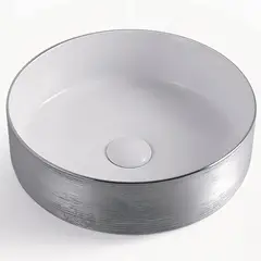 SENSI DACQUA - Lavamanos de Cerámica Redondo 36x11.5x36 cm Plata y Blanco