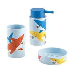 JUST HOME COLLECTION - Dispensador de Jabón Sharks Multicolor + Portacepillos Sharks 350ml Multicolor + Jabonera Sharks Multicolor