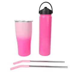 JUST HOME COLLECTION - Set de Botella y Vaso Acero Inoxidable Fucsia